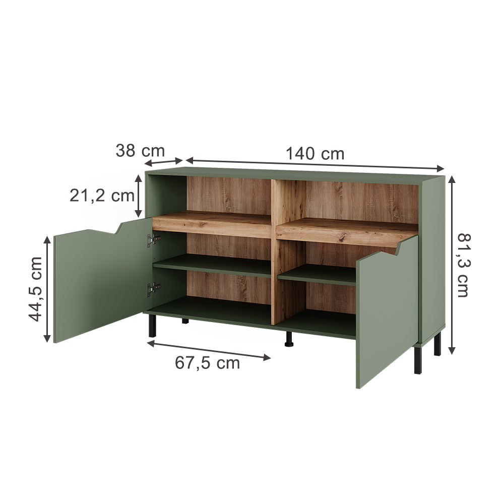 Vicco Credenza Verde/Artigianale 140 x 81.3 cm con 2 porte