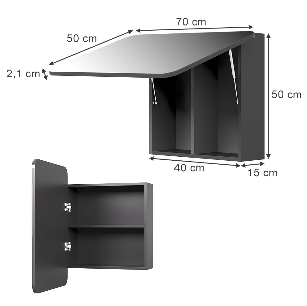 Vicco Specchio contenitore bagno Antracite 70 x 50 cm con ripiani