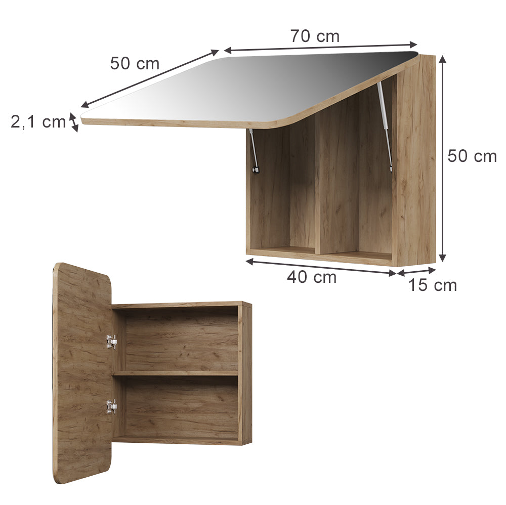 Vicco Specchio contenitore bagno Quercia dorata 70 x 50 cm con ripiani