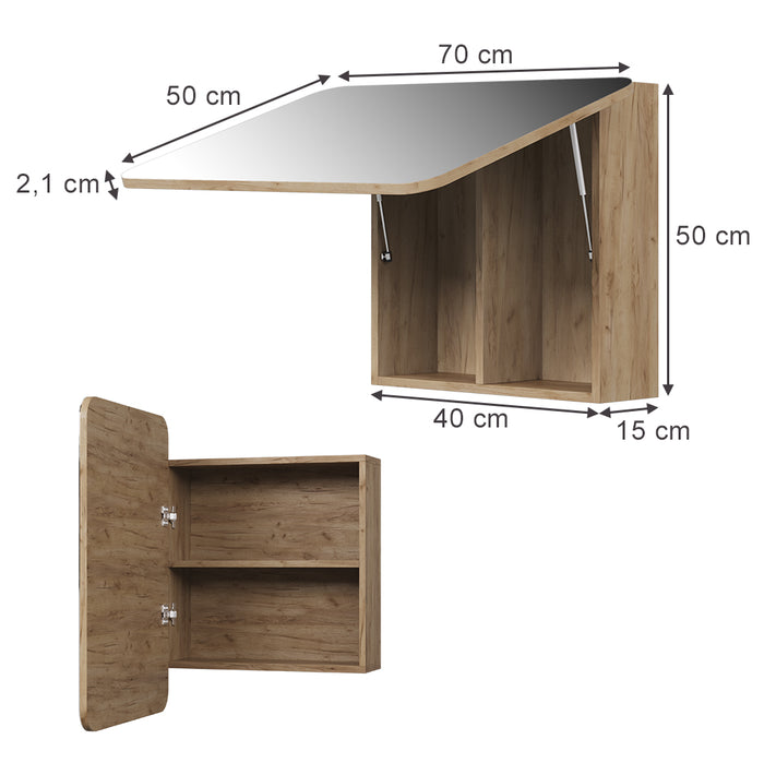 Vicco Specchio contenitore bagno Quercia dorata 70 x 50 cm con ripiani