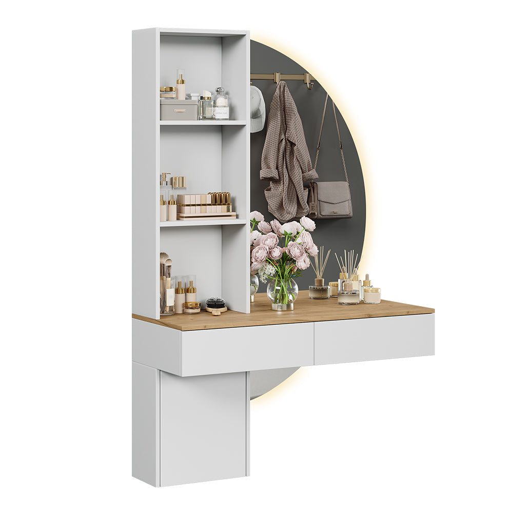 Vicco Tavolo da toeletta Bianco/quercia 100 cm con specchio a LED