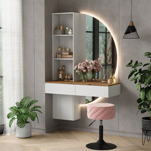 Vicco Tavolo da toeletta Bianco/quercia 100 cm con specchio a LED