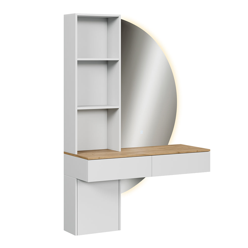 Vicco Tavolo da toeletta Bianco/quercia 100 cm con specchio a LED