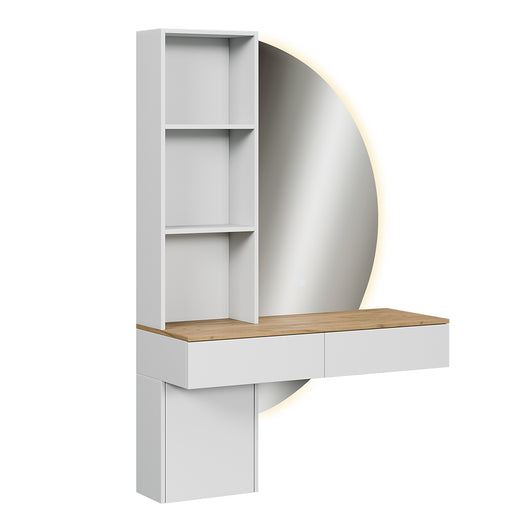 Vicco Tavolo da toeletta Bianco/quercia 100 cm con specchio a LED