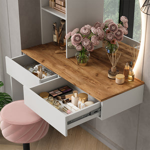 Vicco Tavolo da toeletta Bianco/quercia 100 cm con specchio a LED