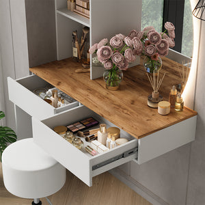 Vicco Tavolo da toeletta Bianco/quercia 100 cm con specchio LED e sgabello