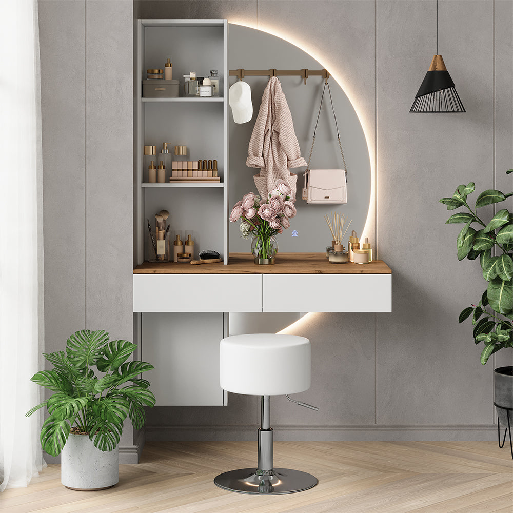 Vicco Tavolo da toeletta Bianco/quercia 100 cm con specchio LED e sgabello