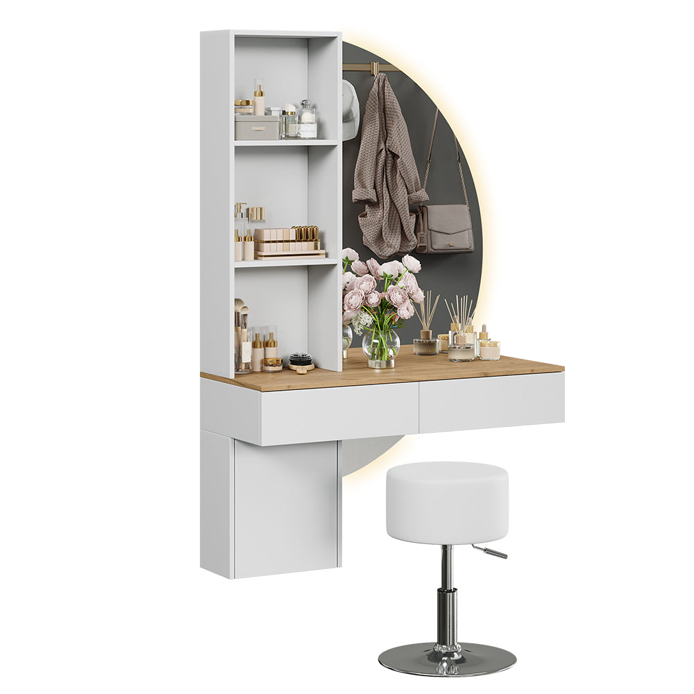 Vicco Tavolo da toeletta Bianco/quercia 100 cm con specchio LED e sgabello