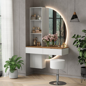 Vicco Tavolo da toeletta Bianco/quercia 100 cm con specchio LED e sgabello