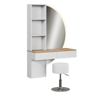 Vicco Tavolo da toeletta Bianco/quercia 100 cm con specchio LED e sgabello