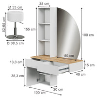 Vicco Tavolo da toeletta Bianco/quercia 100 cm con specchio LED e sgabello