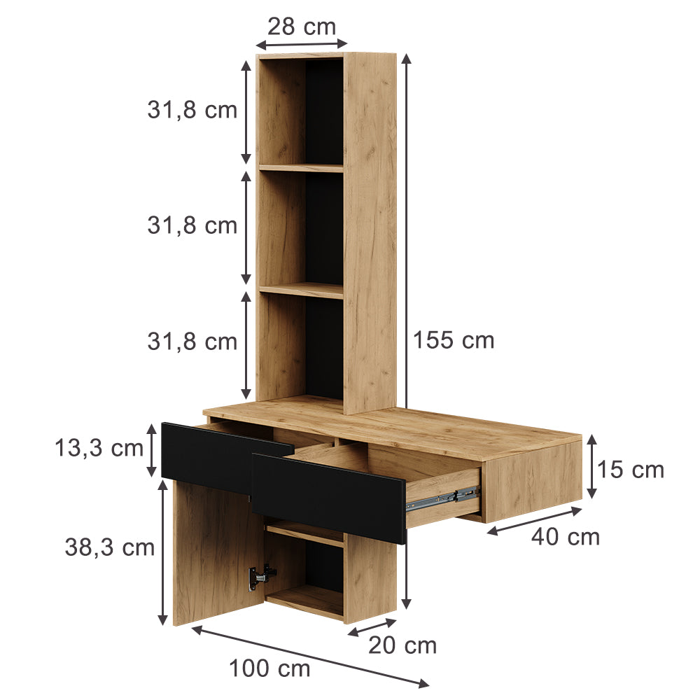 Vicco Tavolo da toeletta Quercia/nero 100 cm