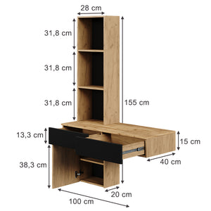 Vicco Tavolo da toeletta Quercia/nero 100 cm
