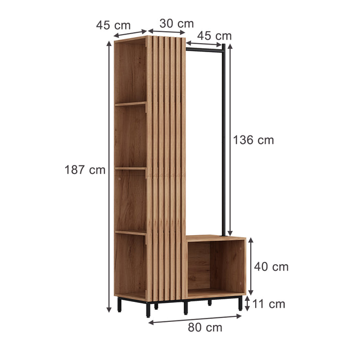 Vicco Armadio da ingresso Quercia dorata 80 x 187 cm con 5 scomparti portaoggetti