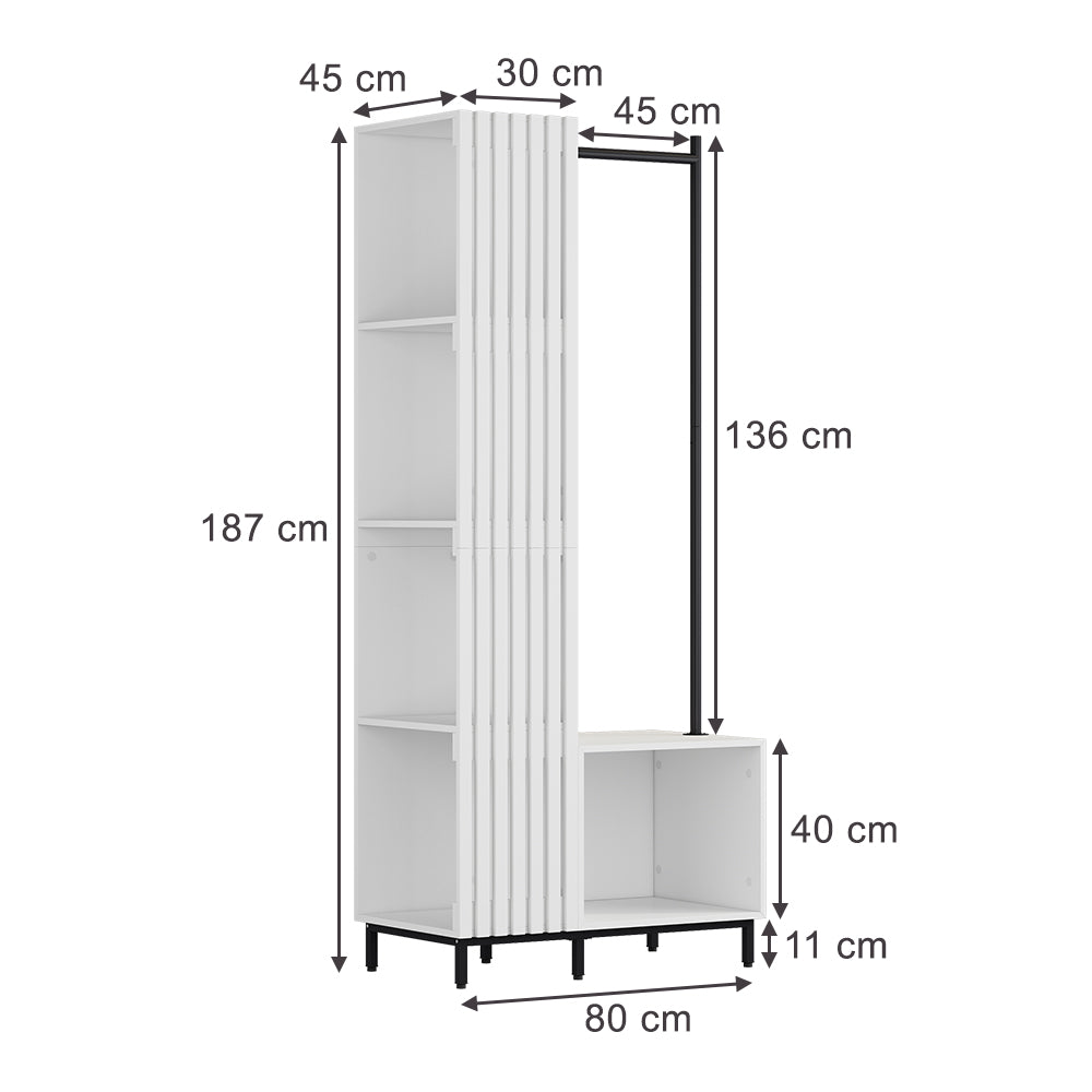 Vicco Armadio da ingresso Bianco 80 x 187 cm con 5 scomparti portaoggetti