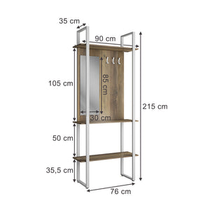 Vicco Armadio da ingresso Rovere rustico 90 x 215 cm con gancio e specchio
