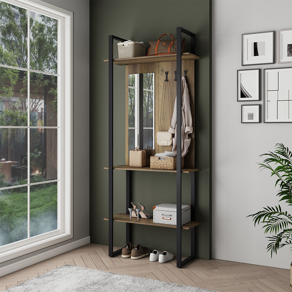 Vicco Armadio da ingresso Rovere rustico/antracite 90 x 215 cm con gancio e specchio