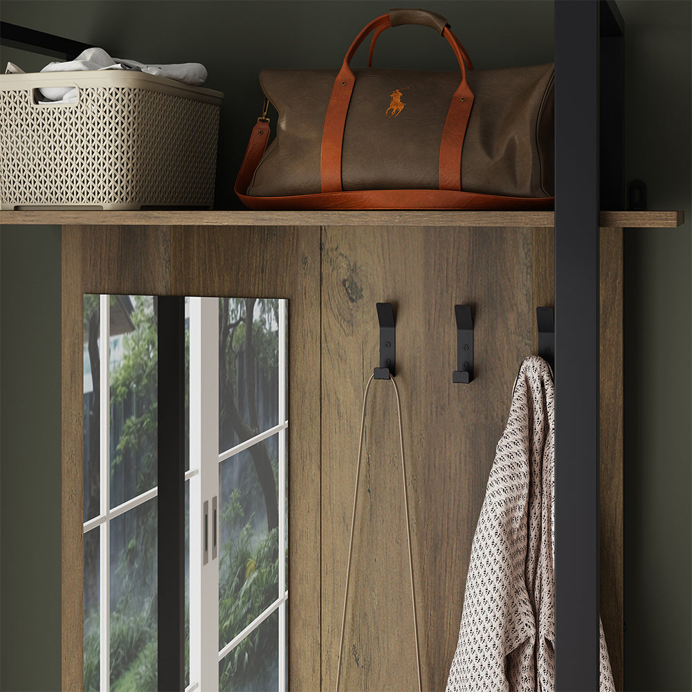 Vicco Armadio da ingresso Rovere rustico/antracite 90 x 215 cm con gancio e specchio