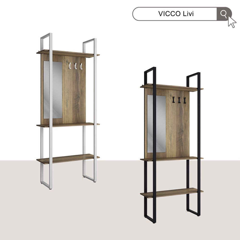 Vicco Armadio da ingresso Rovere rustico/antracite 90 x 215 cm con gancio e specchio