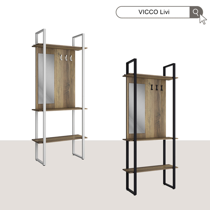 Vicco Armadio da ingresso Rovere rustico/antracite 90 x 215 cm con gancio e specchio