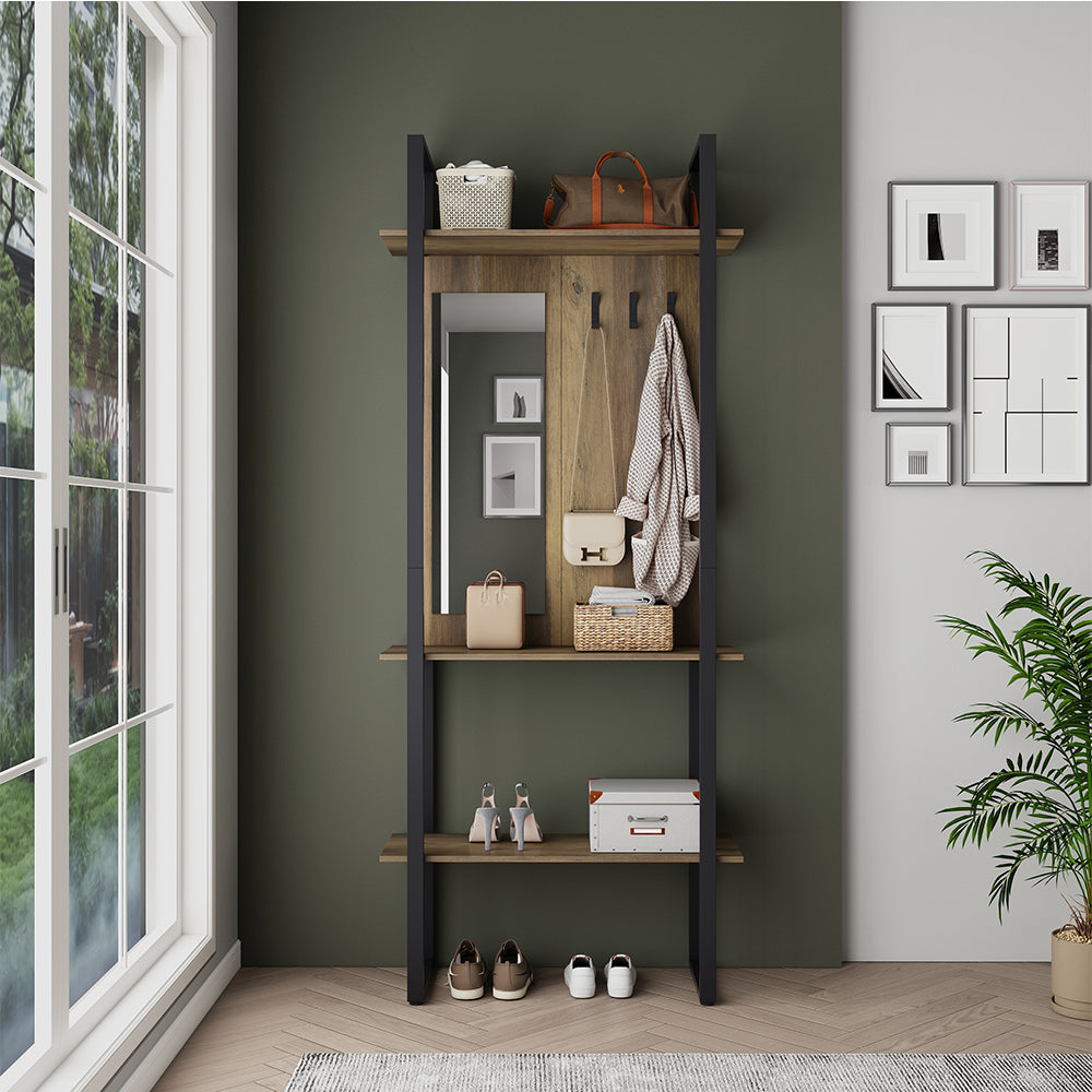 Vicco Armadio da ingresso Rovere rustico/antracite 90 x 215 cm con gancio e specchio