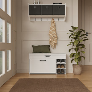 Vicco Panca scarpiera da ingresso Bianco 90 x 50 cm con 3 scomparti aperti