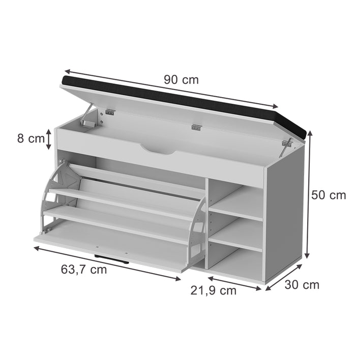 Vicco Panca scarpiera da ingresso Bianco/nero 90 x 50 cm con sedile