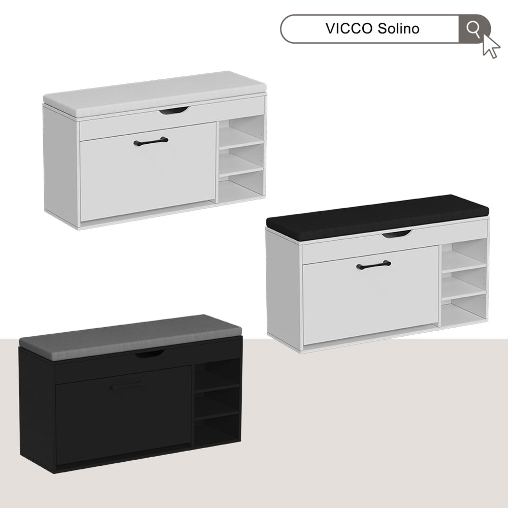 Vicco Panca scarpiera da ingresso Bianco/nero 90 x 50 cm con sedile
