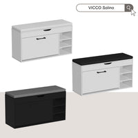 Vicco Panca scarpiera da ingresso Bianco/nero 90 x 50 cm con sedile