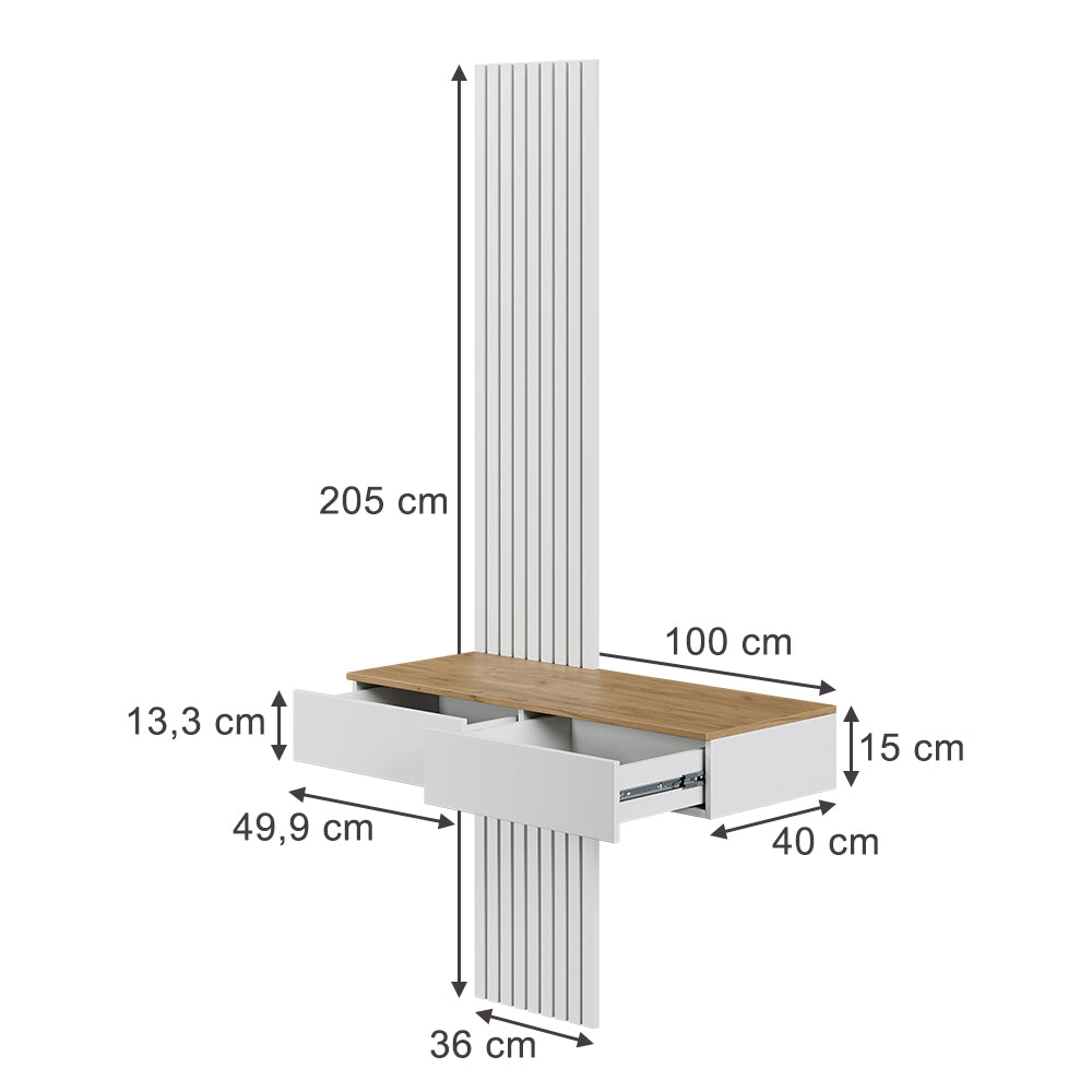 Vicco Tavolo da toeletta Bianco/quercia 100 cm con 2 cassetti