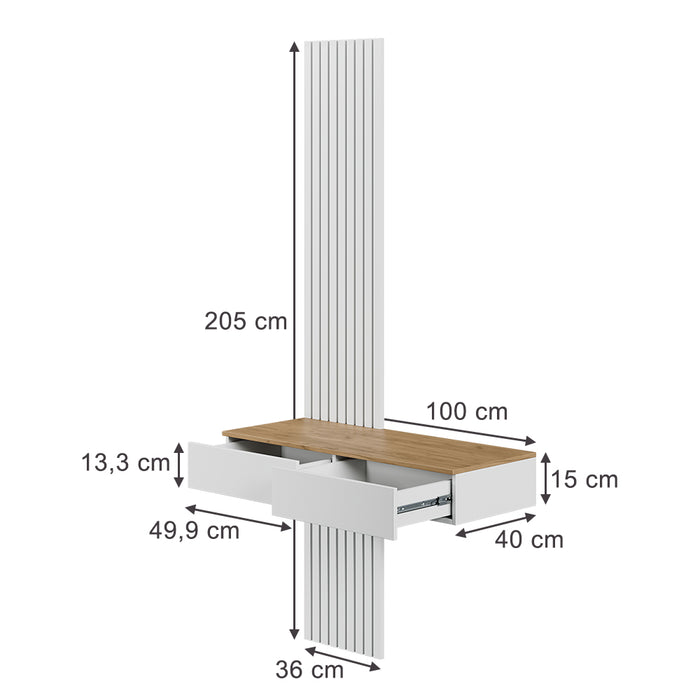 Vicco Tavolo da toeletta Bianco/quercia 100 cm con 2 cassetti