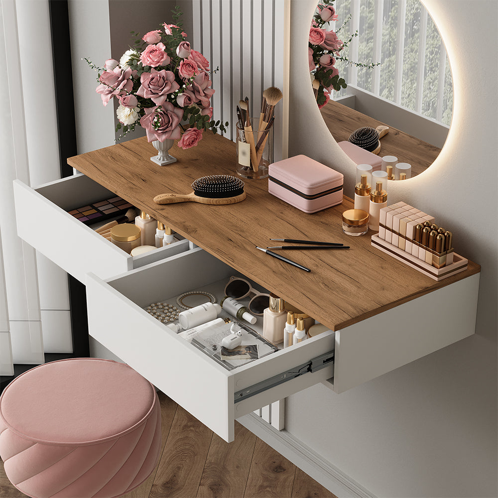Vicco Tavolo da toeletta Bianco/quercia 100 cm con 2 cassetti