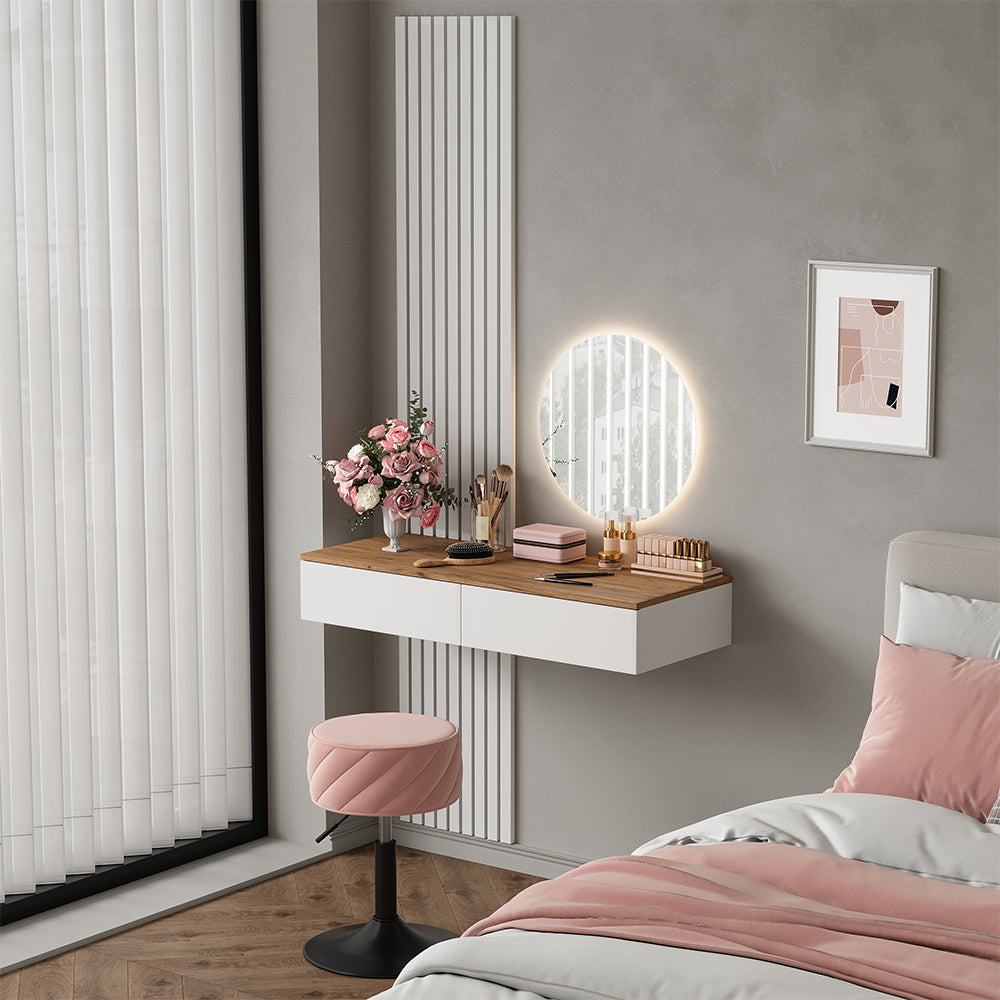 Vicco Tavolo da toeletta Bianco/quercia 100 cm con 2 cassetti