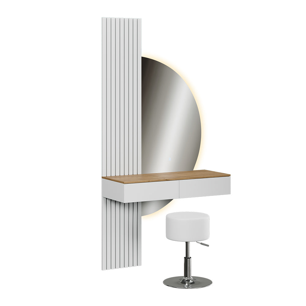 Vicco Tavolo da toeletta Bianco/quercia 100 cm con specchio LED e sgabello