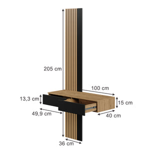 Vicco Tavolo da toeletta Quercia/nero 100 cm con 2 cassetti