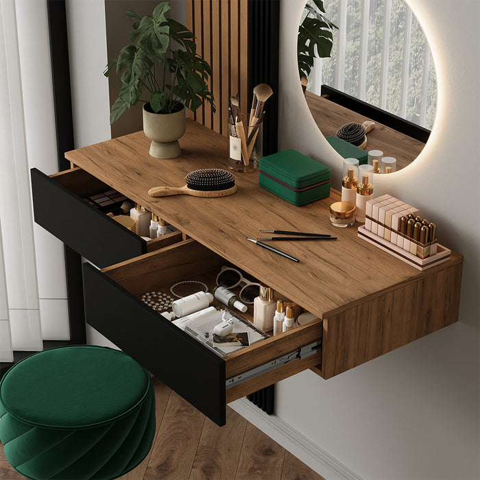 Vicco Tavolo da toeletta Quercia/nero 100 cm con 2 cassetti