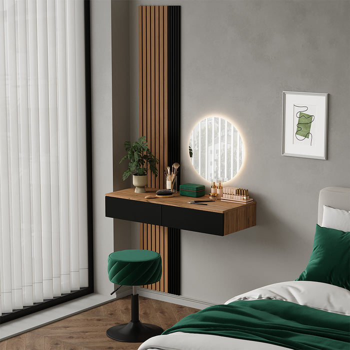 Vicco Tavolo da toeletta Quercia/nero 100 cm con 2 cassetti