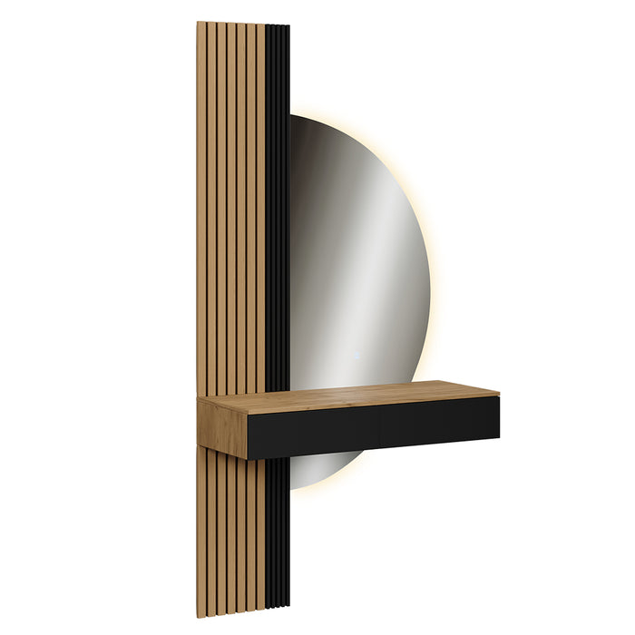 Vicco Tavolo da toeletta Quercia/nero 100 cm con specchio a LED