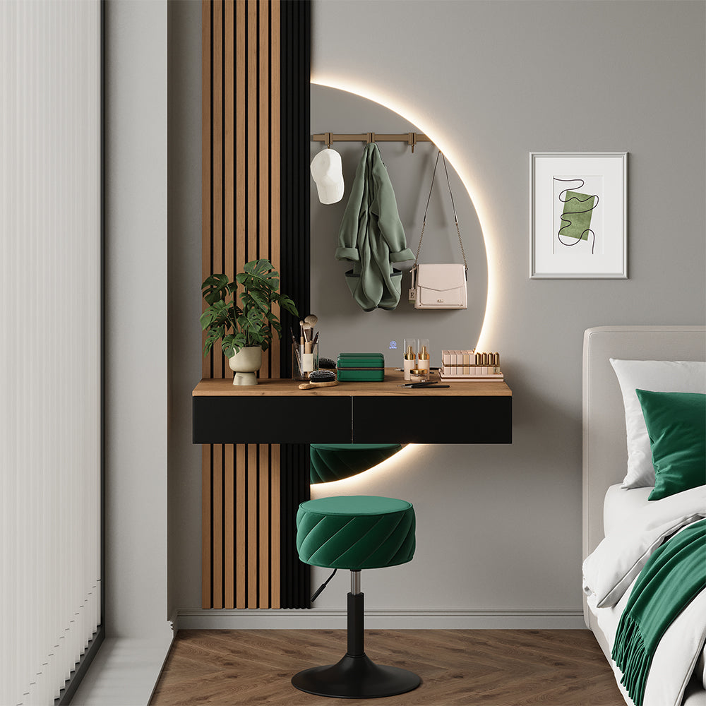 Vicco Tavolo da toeletta Quercia/nero 100 cm con specchio a LED