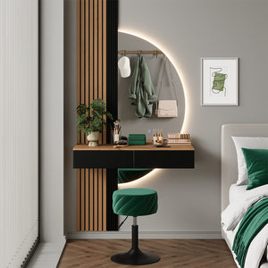 Vicco Tavolo da toeletta Quercia/nero 100 cm con specchio a LED