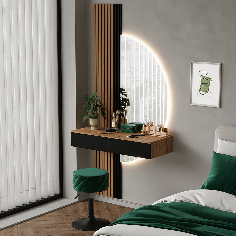 Vicco Tavolo da toeletta Quercia/nero 100 cm con specchio a LED