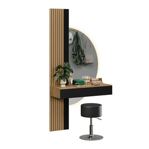 Vicco Tavolo da toeletta Quercia/nero 100 cm con specchio LED e sgabello