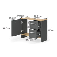 Vicco Mobile sottolavabo per bagno Antracite 70.2 x 57 cm con 2 cassetti e 1 anta