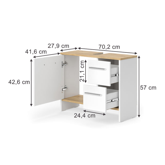 Vicco Mobile sottolavabo per bagno Rovere bianco/dorato 70.2 x 57 cm con 2 cassetti e 1 anta