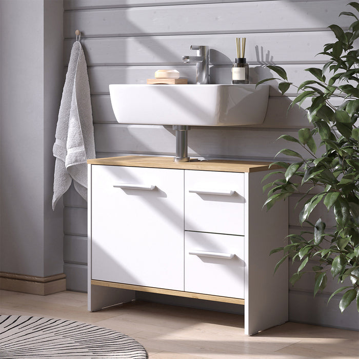 Vicco Mobile sottolavabo per bagno Rovere bianco/dorato 70.2 x 57 cm con 2 cassetti e 1 anta