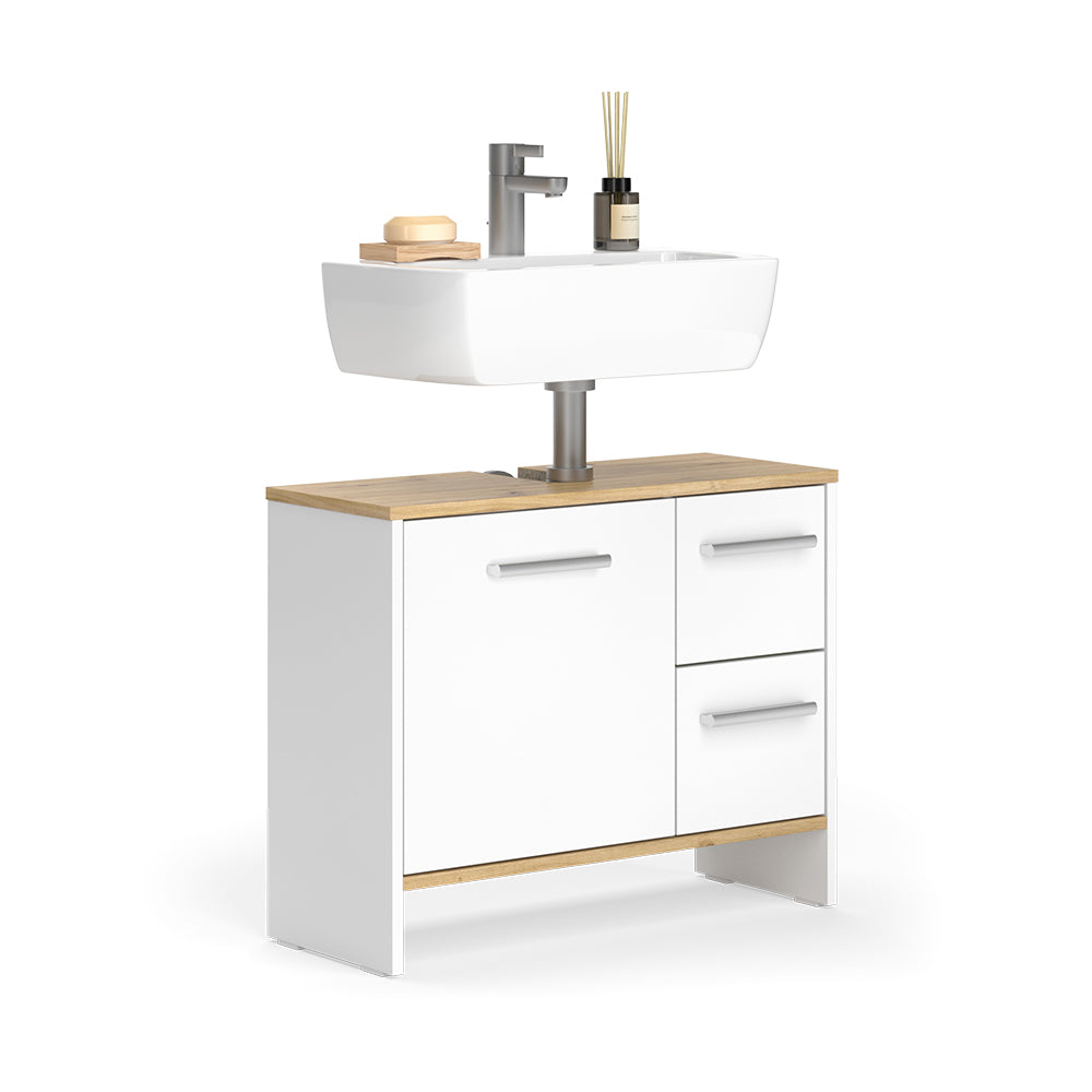 Vicco Mobile sottolavabo per bagno Rovere bianco/dorato 70.2 x 57 cm con 2 cassetti e 1 anta