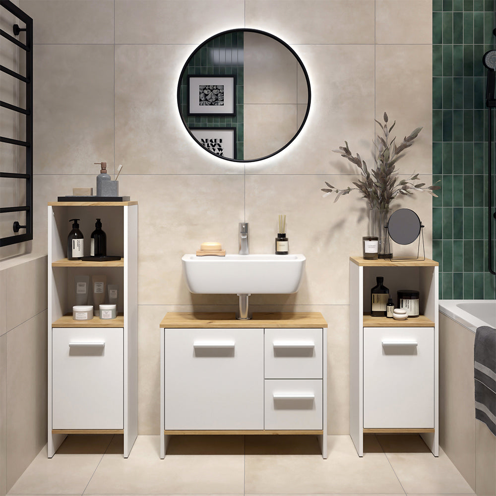 Vicco Mobile sottolavabo per bagno Rovere bianco/dorato 70.2 x 57 cm con 2 cassetti e 1 anta