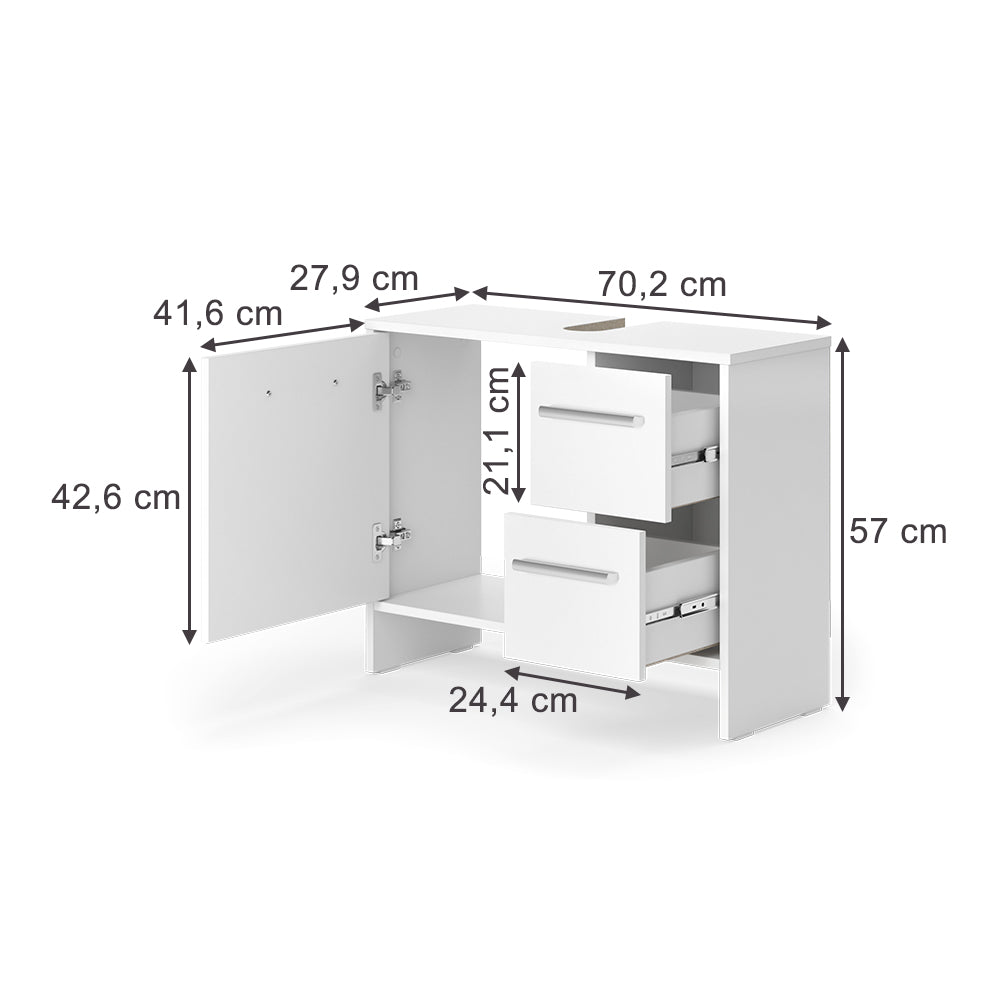 Vicco Mobile sottolavabo per bagno Bianco 70.2 x 57 cm con 2 cassetti e 1 anta