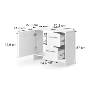 Vicco Mobile sottolavabo per bagno Bianco 70.2 x 57 cm con 2 cassetti e 1 anta