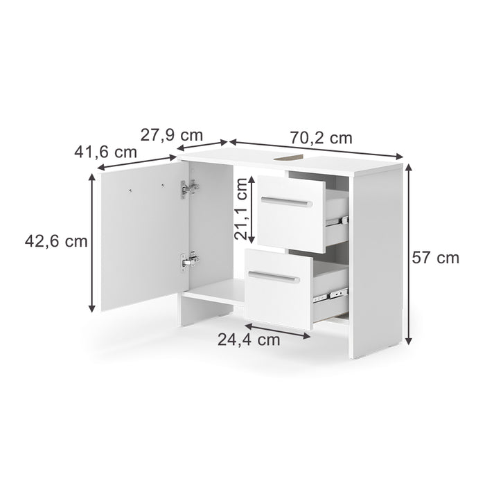 Vicco Mobile sottolavabo per bagno Bianco 70.2 x 57 cm con 2 cassetti e 1 anta